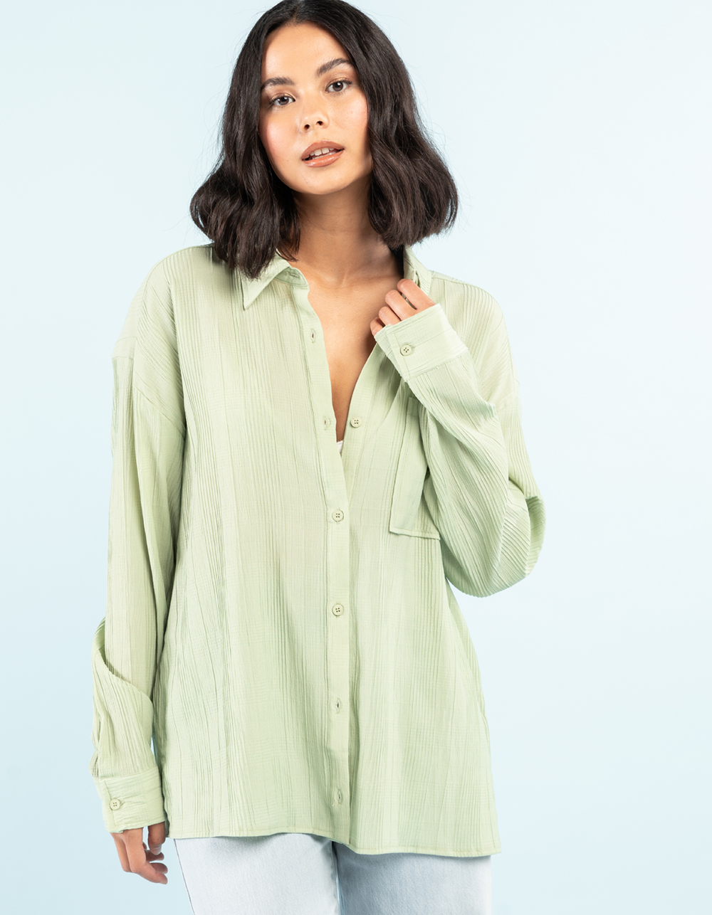 WEST OF MELROSE Womens Button Up Shirt SAGE Tillys