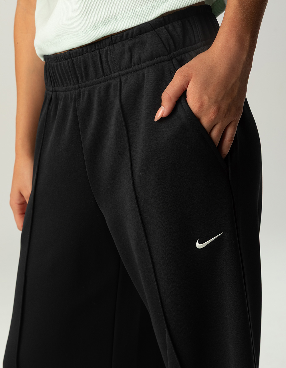NIKE Sportswear Womens Mid Rise Wide Leg Track Pants - BLACK
