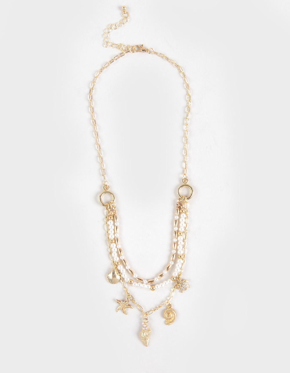 FULL TILT Layered Beaded/Starfish Charm Necklace - GOLD