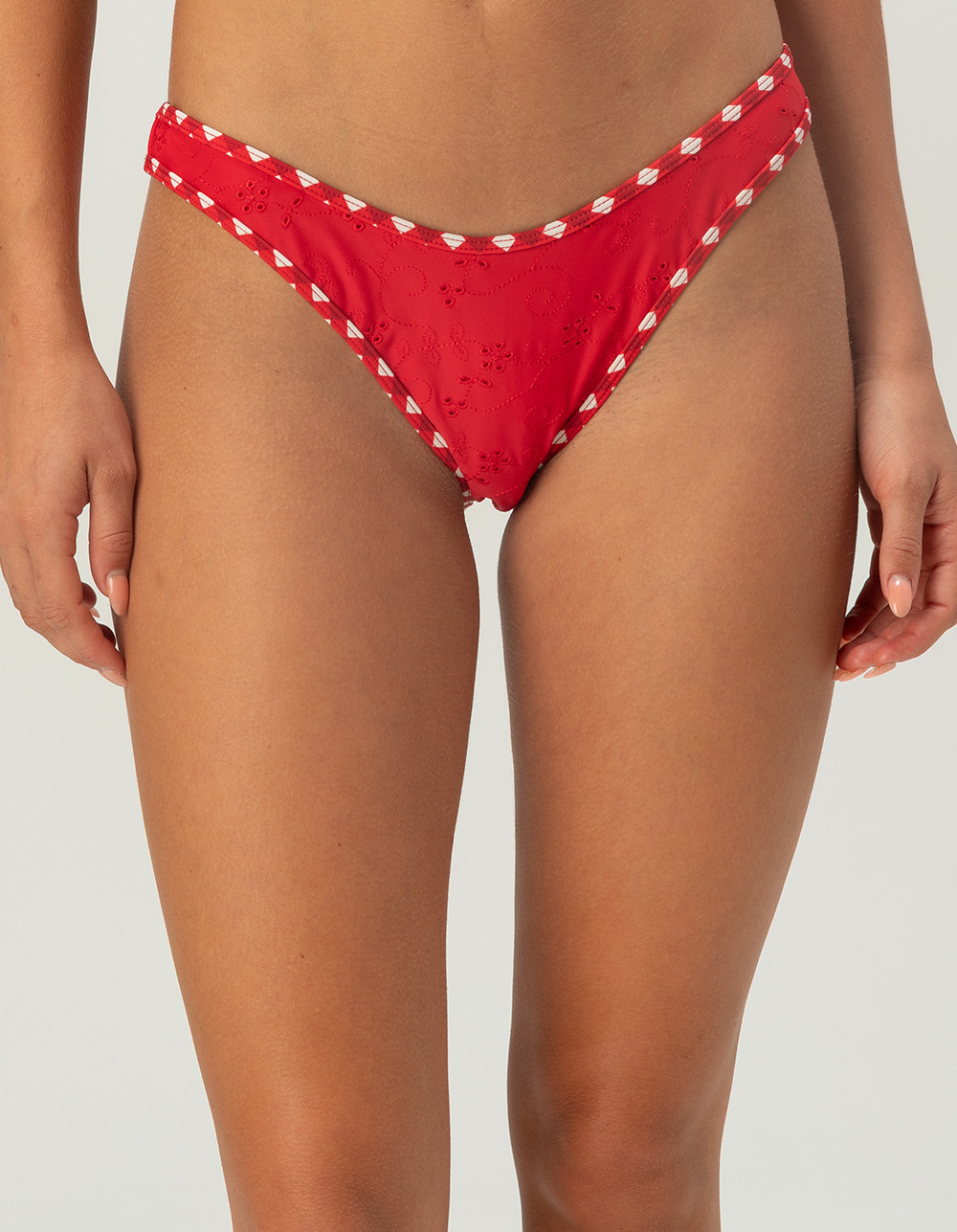FULL TILT Eyelet Cheekier Bikini Bottoms - RED