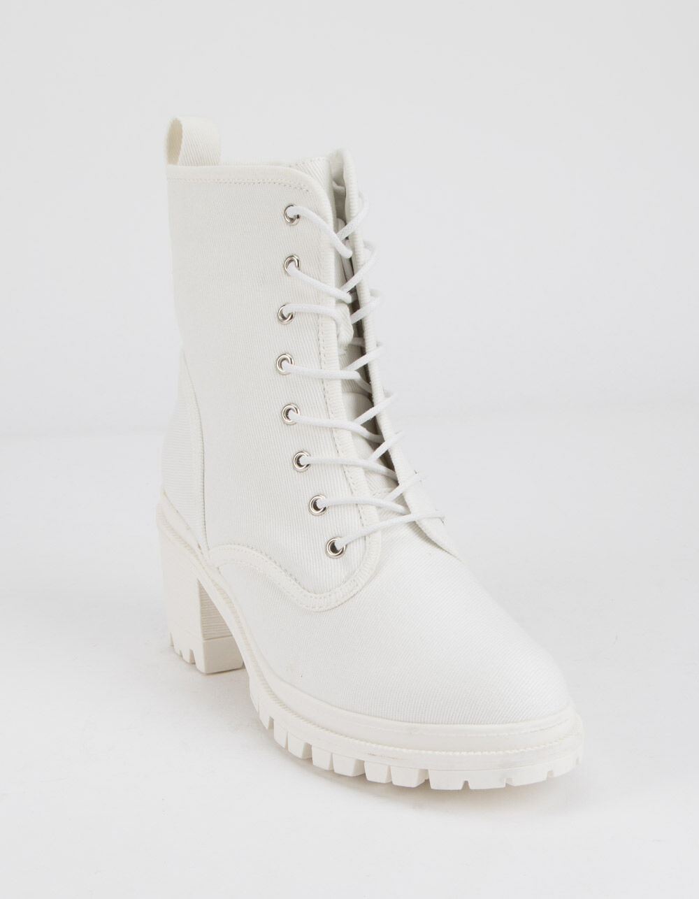 WILD DIVA Canvas Lace Up Lug Sole White Womens Boots - WHITE | Tillys