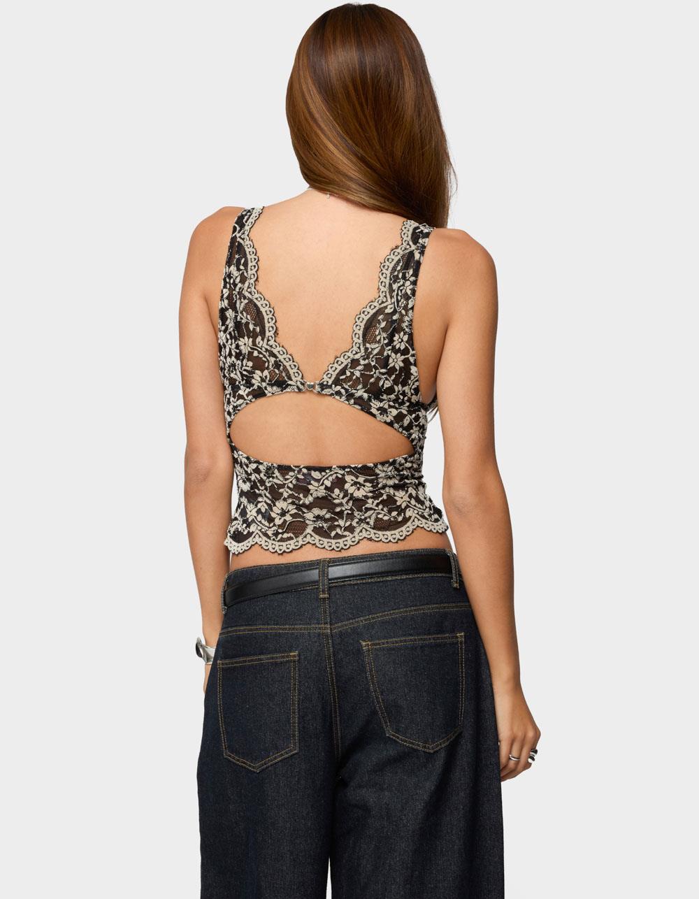 EDIKTED Araura Velvet Floral Sheer Top - BLACK