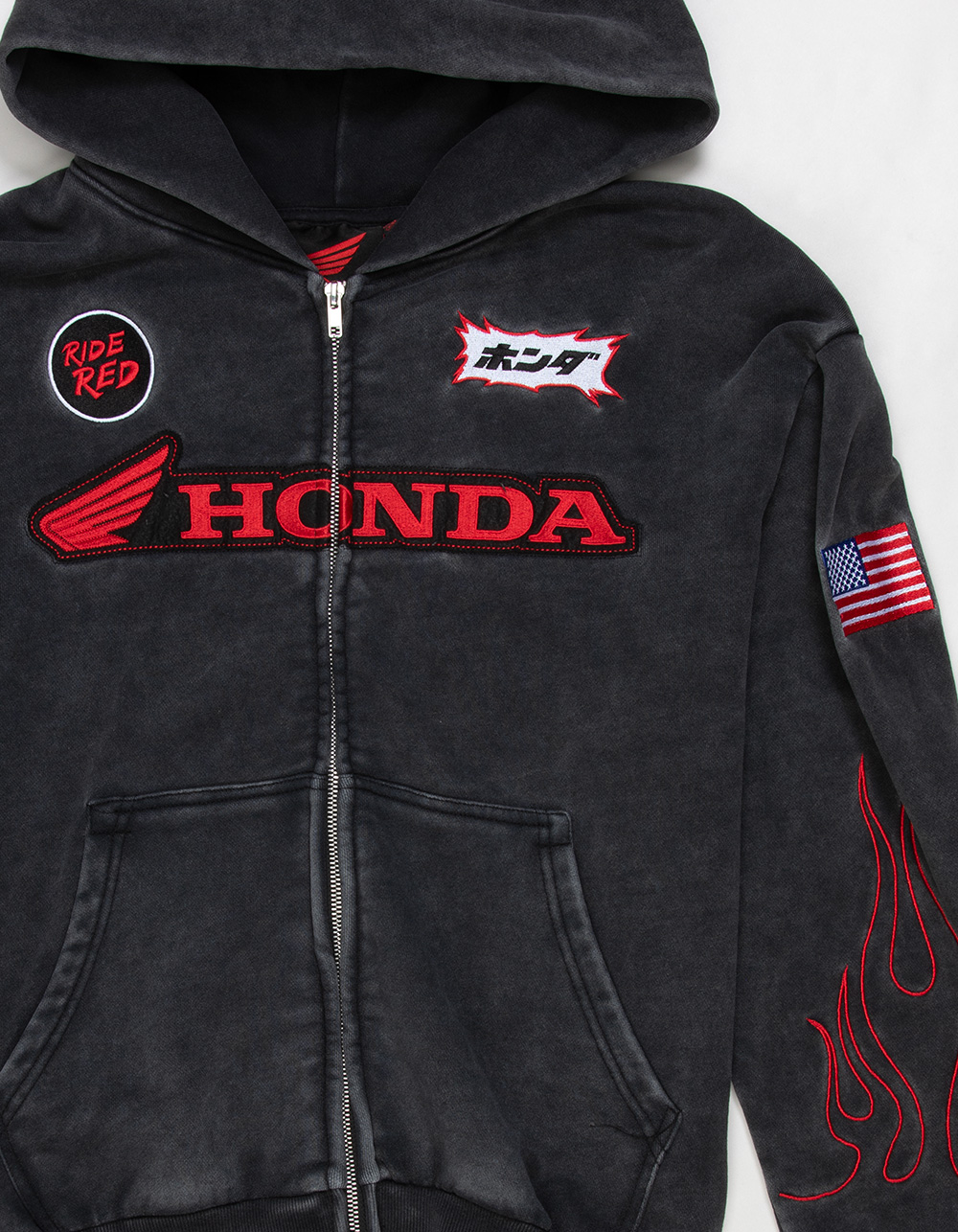 HONDA Daytona Mens Zip-Up Hoodie - WASHED BLACK