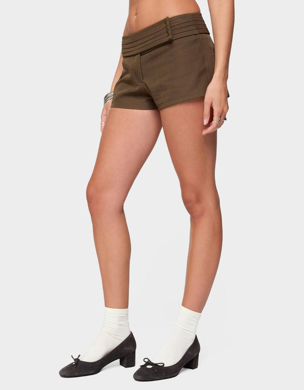 EDIKTED Karla Pleated Tailored Micro Shorts - BROWN