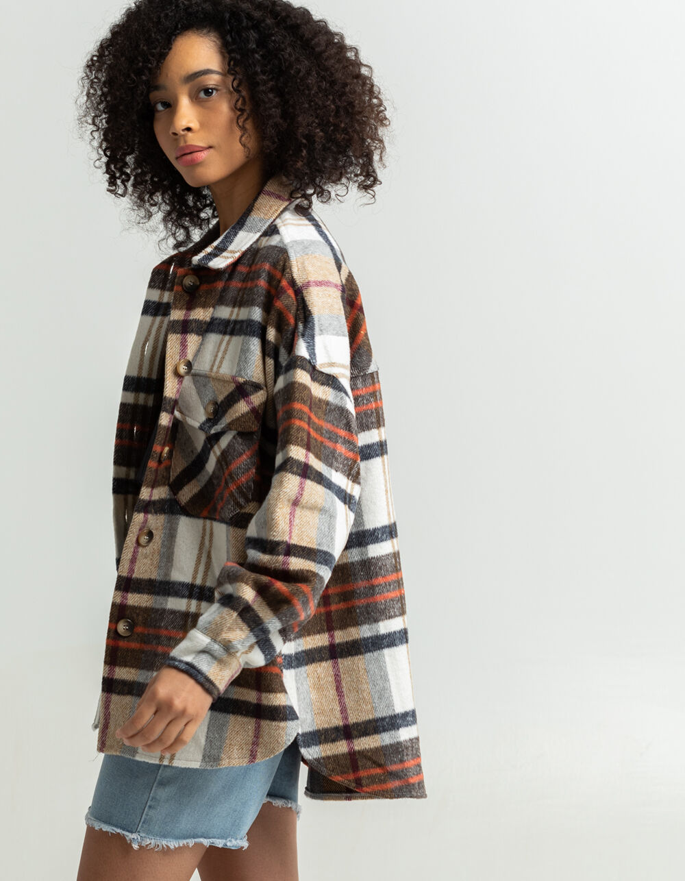 TIMING Womens Plaid Shacket TAN COMBO Tillys