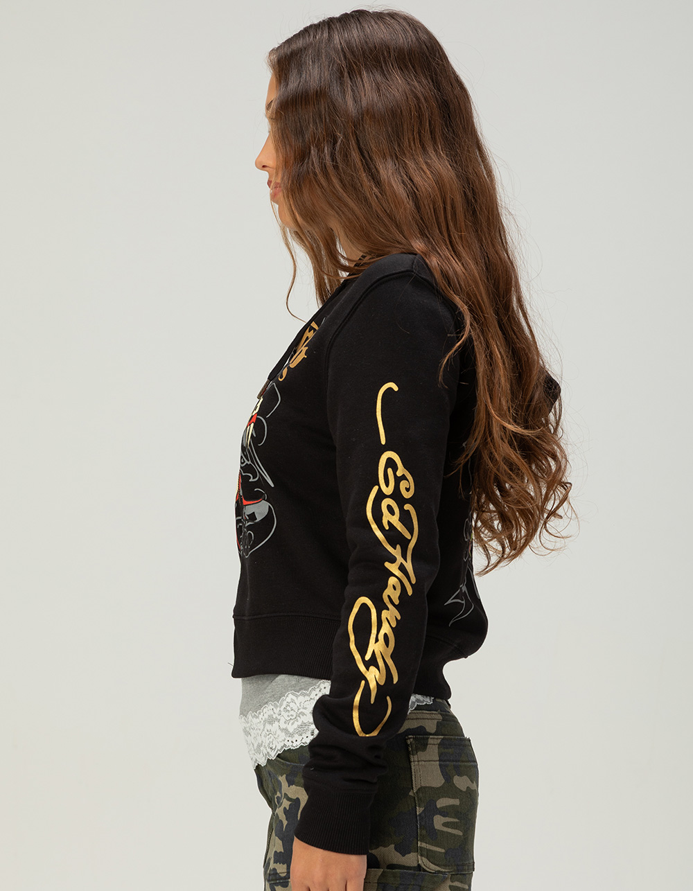 ED HARDY Heart Snake Womens Zip-Up Hoodie - BLACK