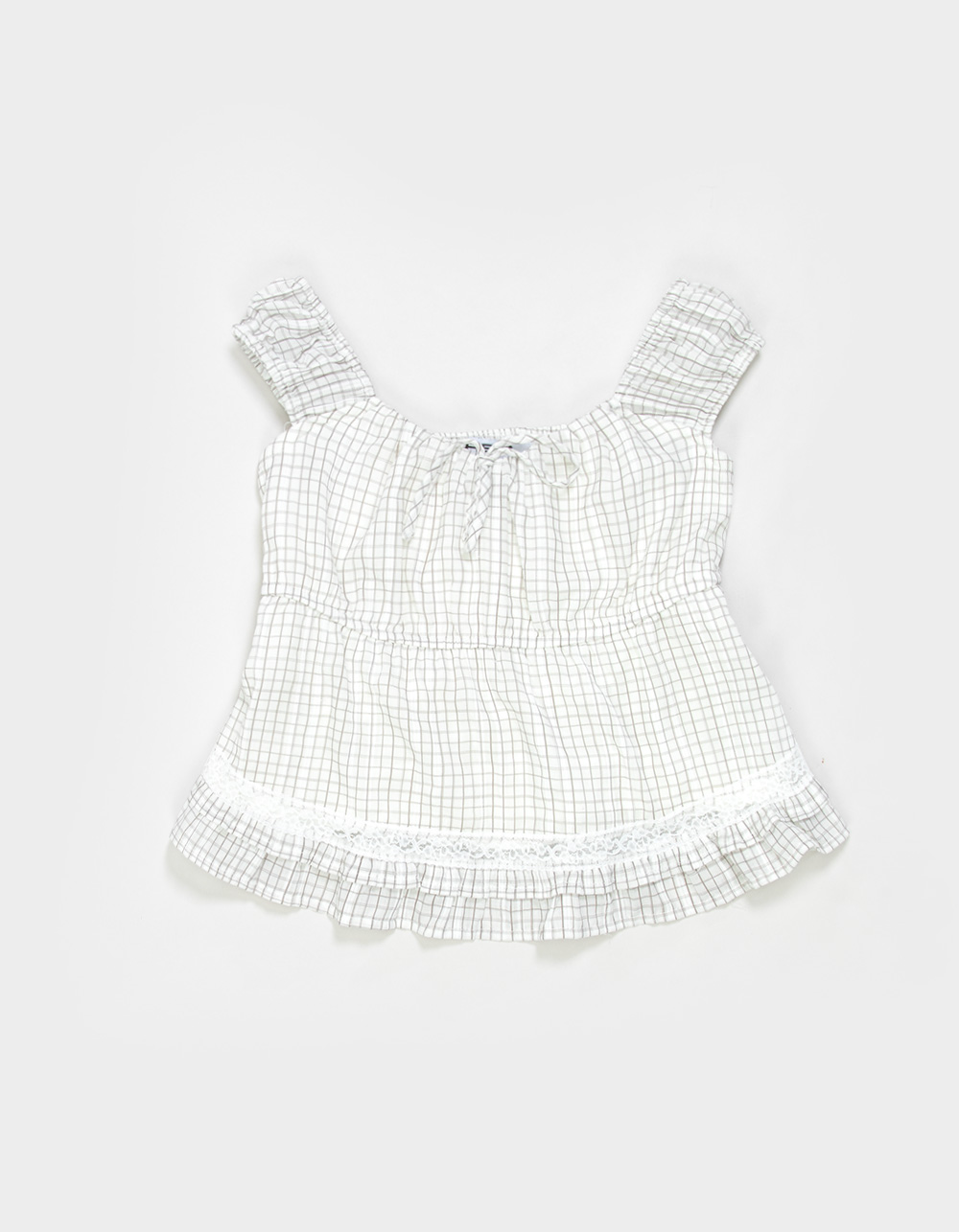 RSQ Girls Tie Gingham Babydoll Top - BROWN COMBO