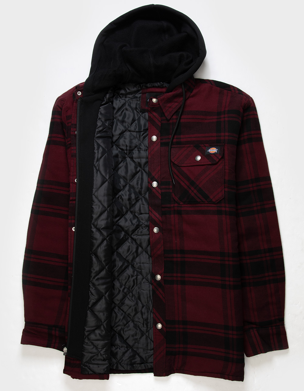 DICKIES Quilted Flannel Hooded Shirt Mens Jacket RED Tillys