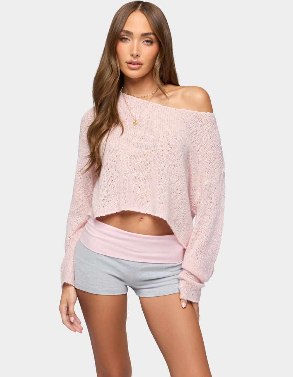 EDIKTED Florentina Off Shoulder Sweater - PINK