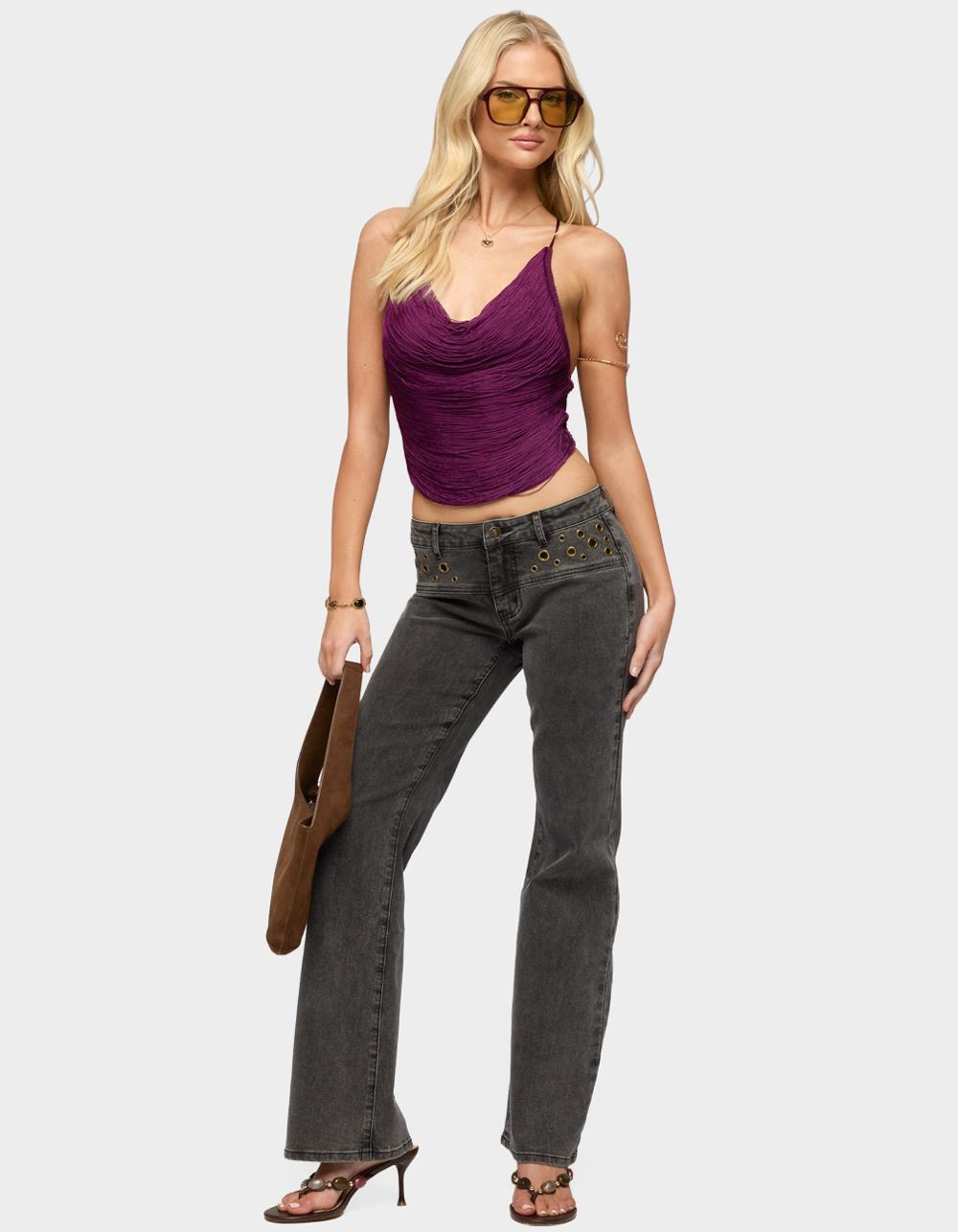EDIKTED Grommet Mid Rise Straight Leg Jeans - BLACK