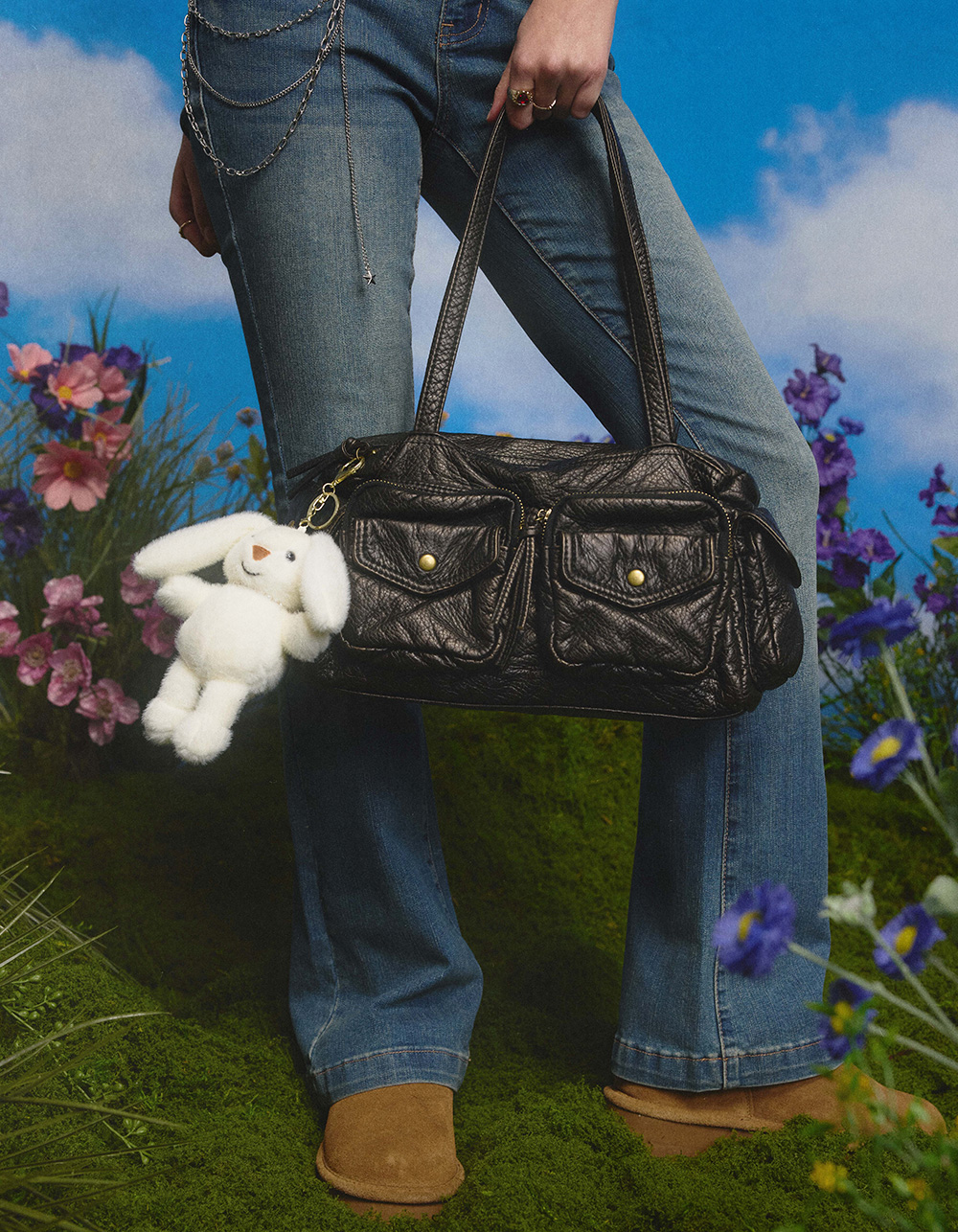 Emily Washed Shoulder Bag - WASHED BLACK