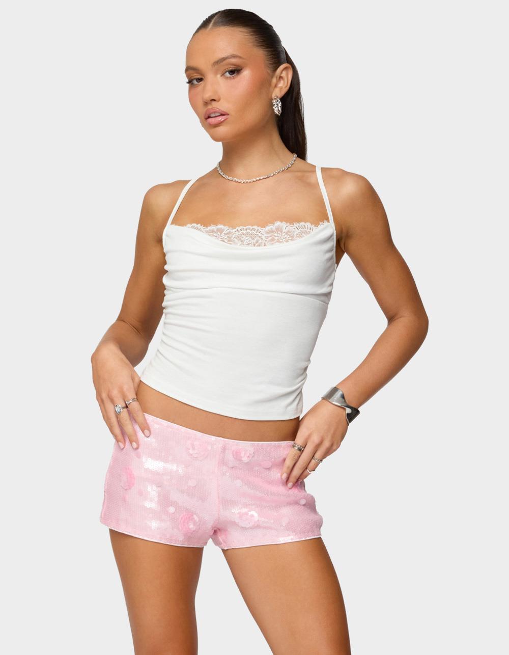 EDIKTED Bobbie Layered Lace Cowl Neck Top - WHITE