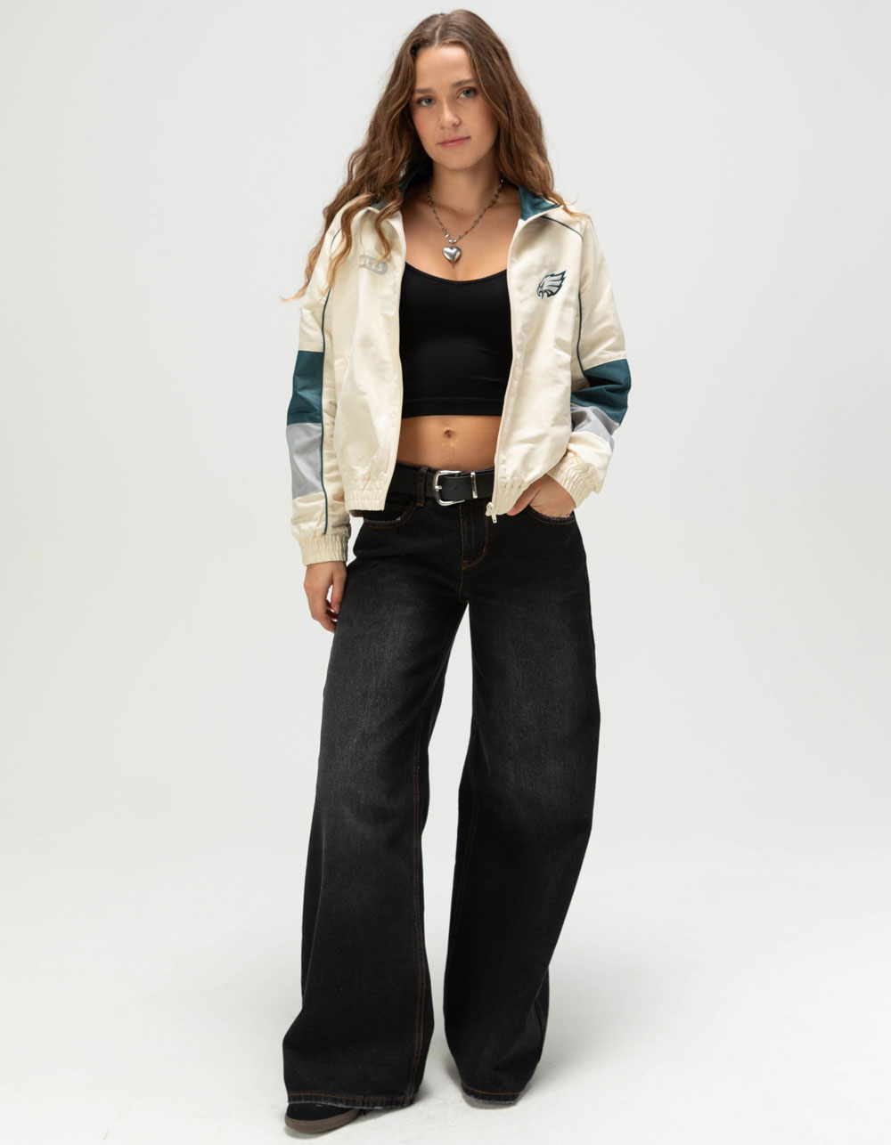 THE WILD COLLECTIVE Philadelphia Eagles Womens Track Jacket - CREAM