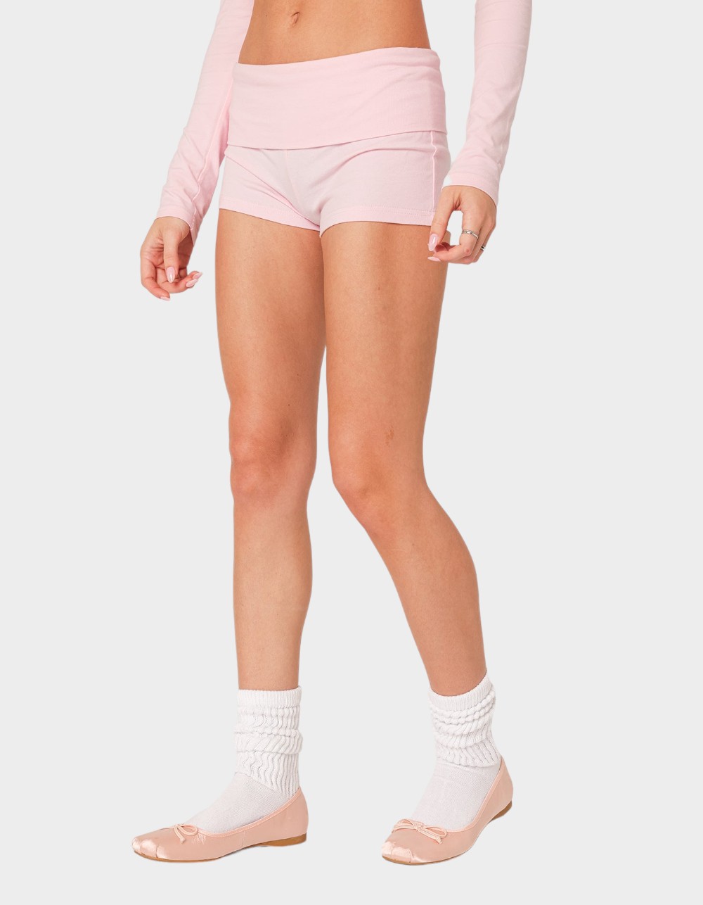 EDIKTED Meg Fold Over Shorts - PINK