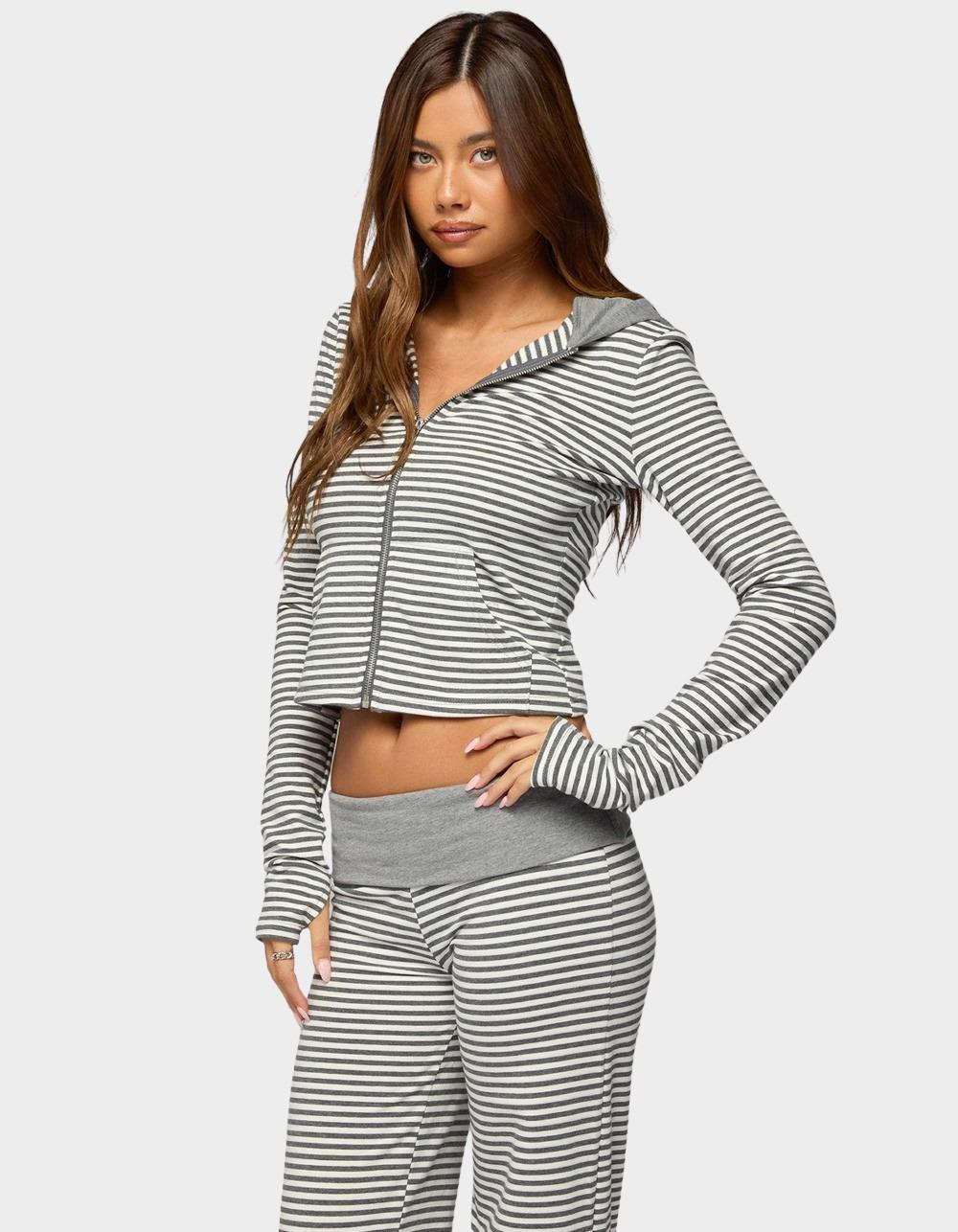 EDIKTED Meggy Striped Zip Up Hoodie - GRAY