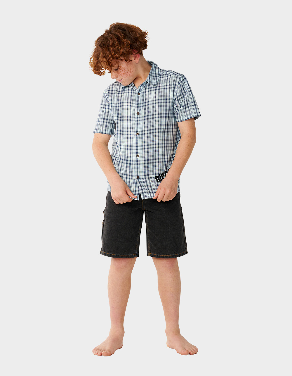 RIP CURL Surf Shack Plaid Boys Short Sleeve Shirt - BLUE COMBO