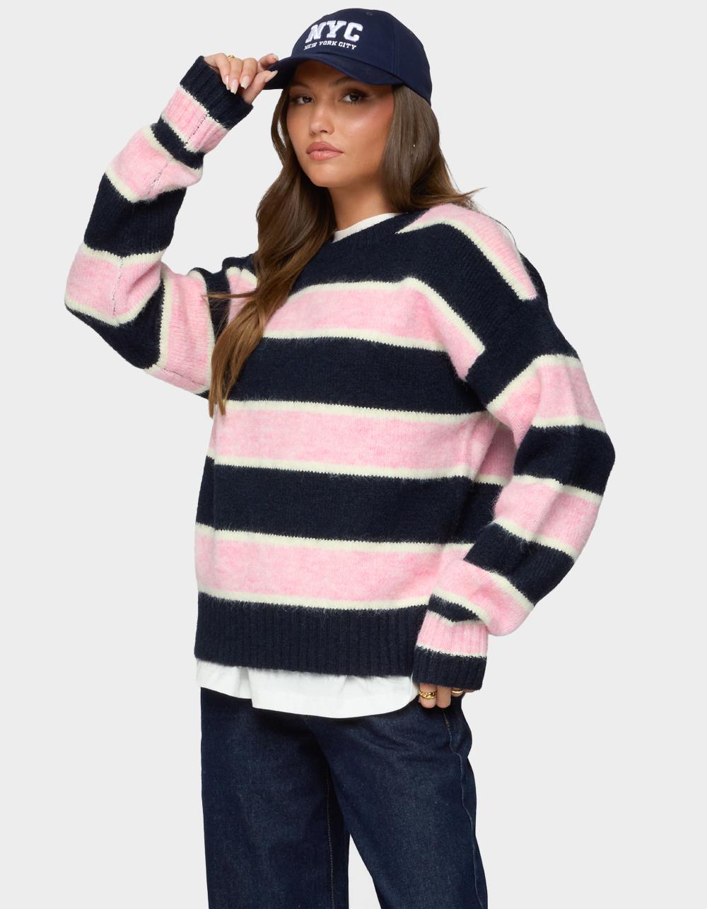 EDIKTED Conrad Striped Knit Sweater - NAVY
