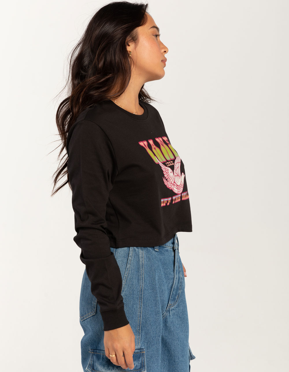 VANS Doves Womens Crop Long Sleeve Boyfriend Tee - BLACK