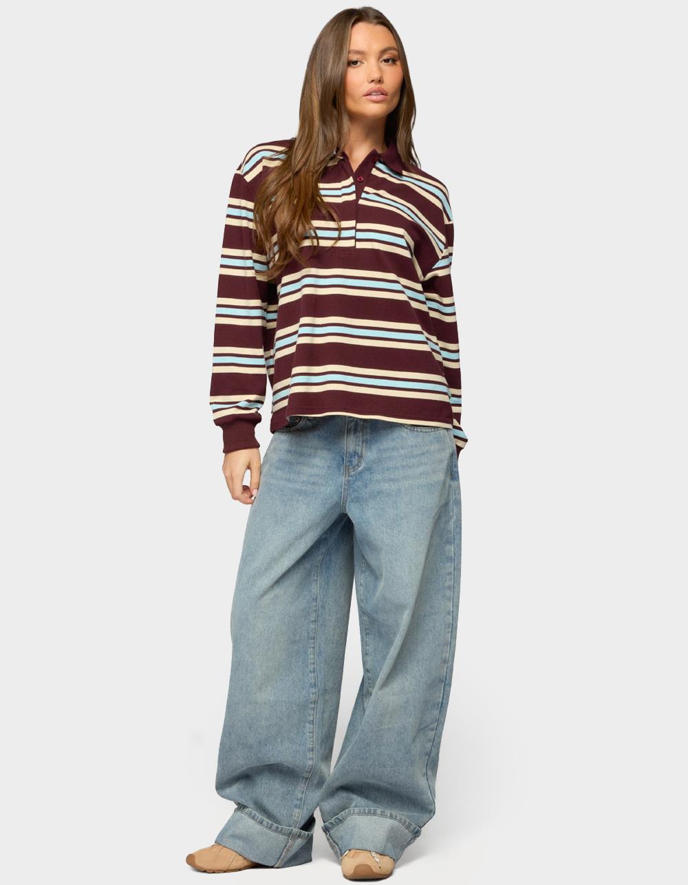 EDIKTED Renya Striped Rugby Shirt - DK RED