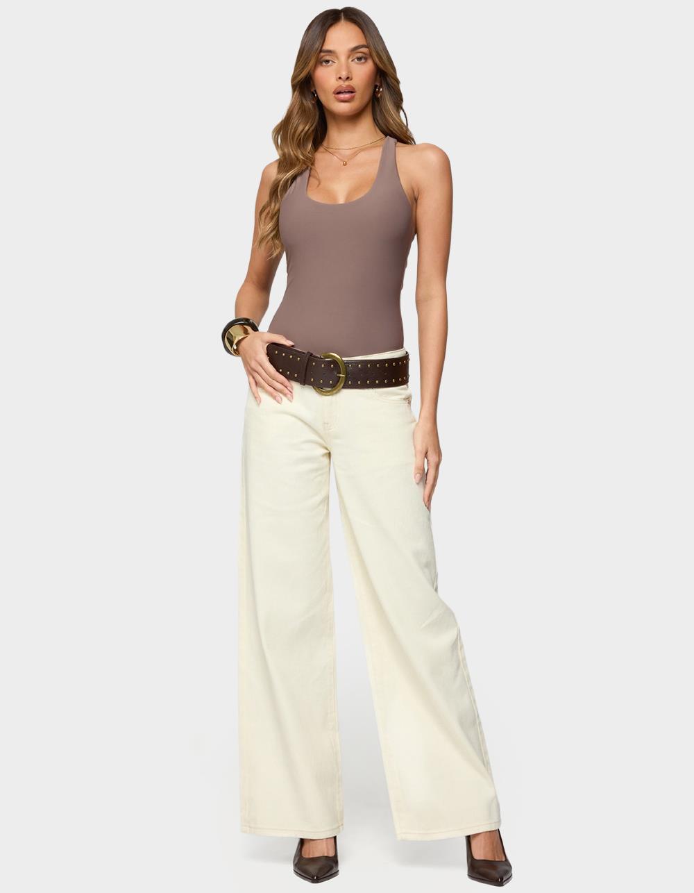 EDIKTED Roman Low Rise Baggy Jeans - BEIGE