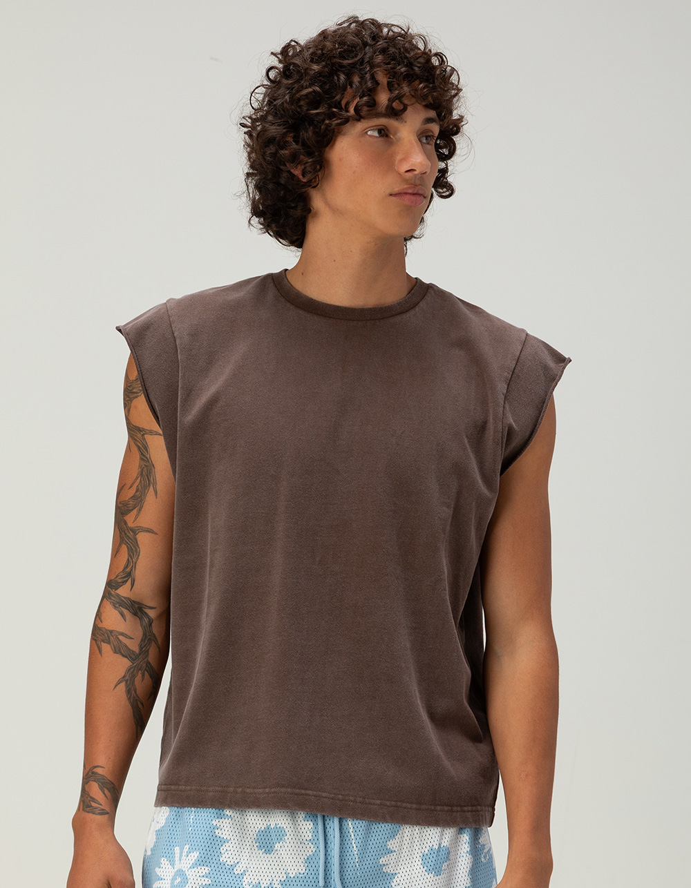 RSQ Mens Washed Crop Muscle Tee