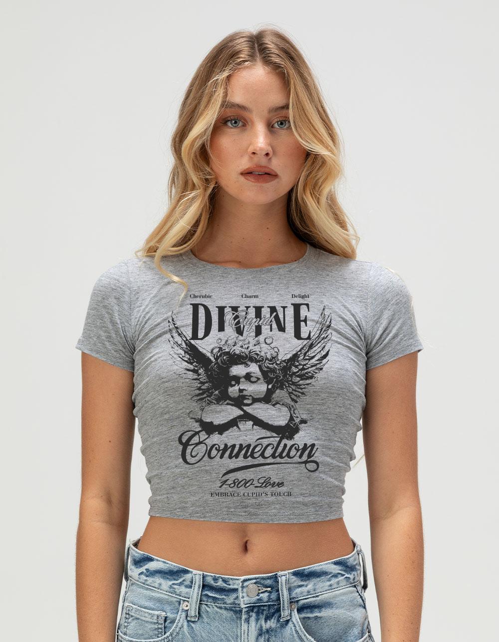 CHERUB Divine Cupid Womens Baby Tee - HEATHER GRAY