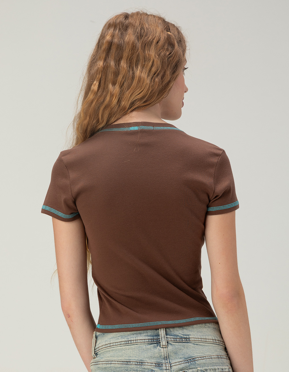 FULL TILT Rhinestone Drama Womens Baby Tee - BROWN