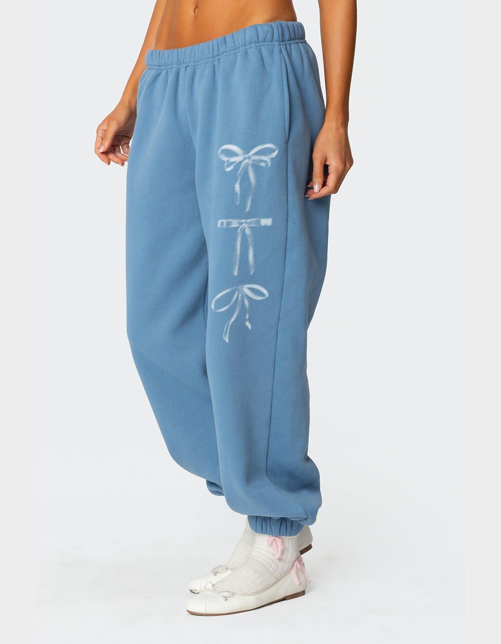 EDIKTED Bow Bliss Oversized Sweatpants - BLUE