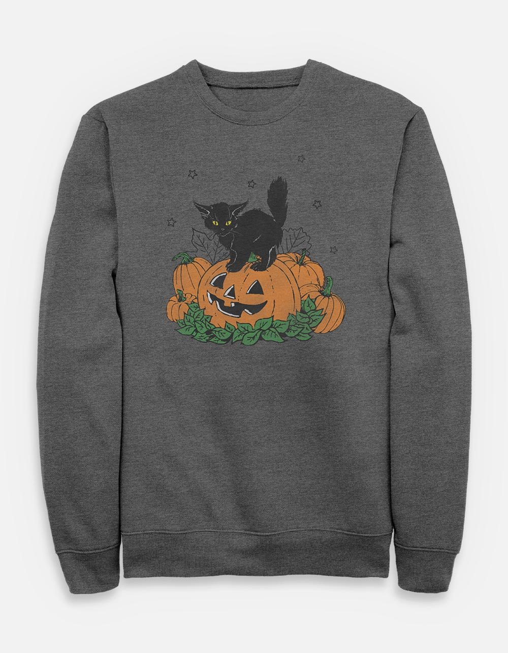 PUMPKINS Black Cat Jack-O'-Lantern Unisex Crewneck Sweatshirt - CHARCOAL