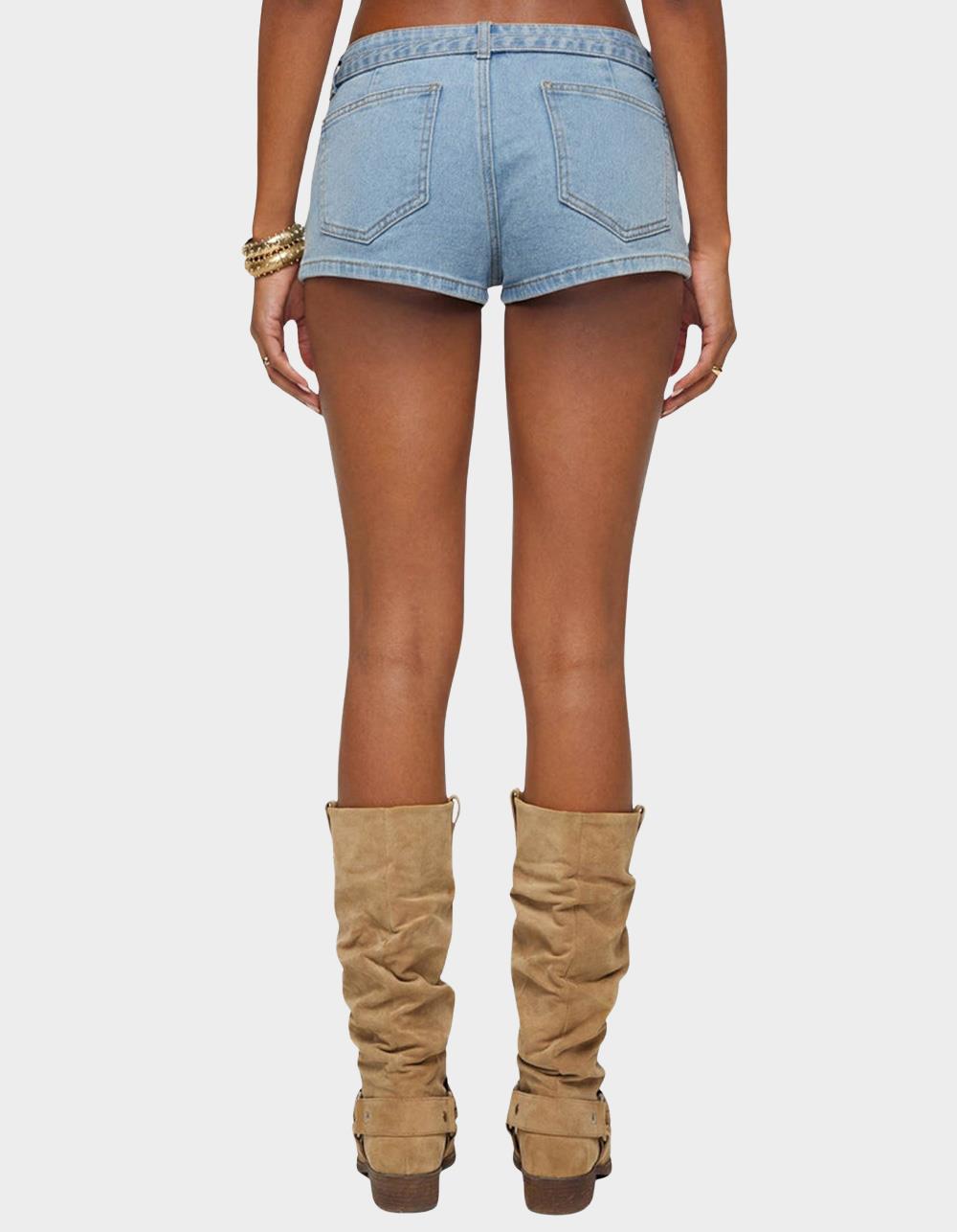 EDIKTED Ciel Low Rise Denim Micro Shorts - LIGHT BLUE