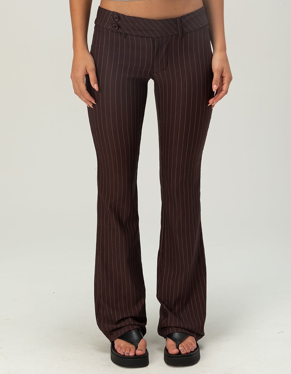 FULL TILT Womens Low Rise Pinstripe Bootcut Pants - BROWN/WHITE