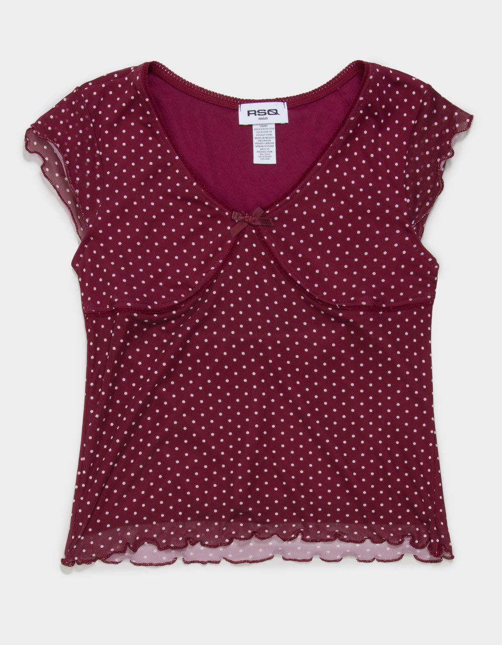 RSQ Girls Polka Dot Mesh Top - BURGUNDY
