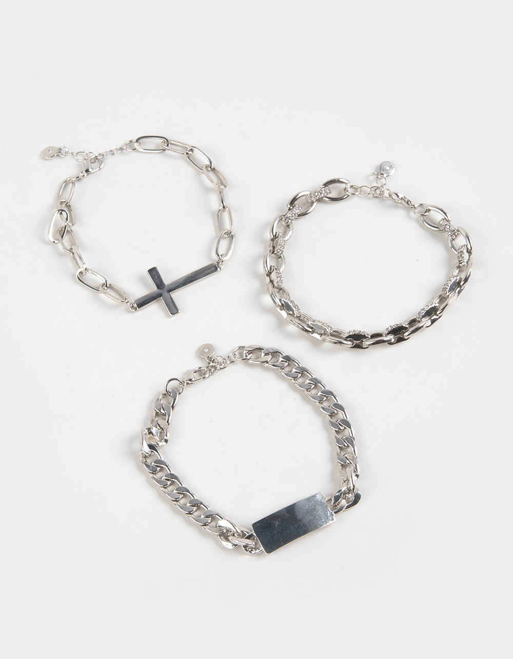 RSQ 3 Pack Cross/Chain Bracelet Set - SILVER