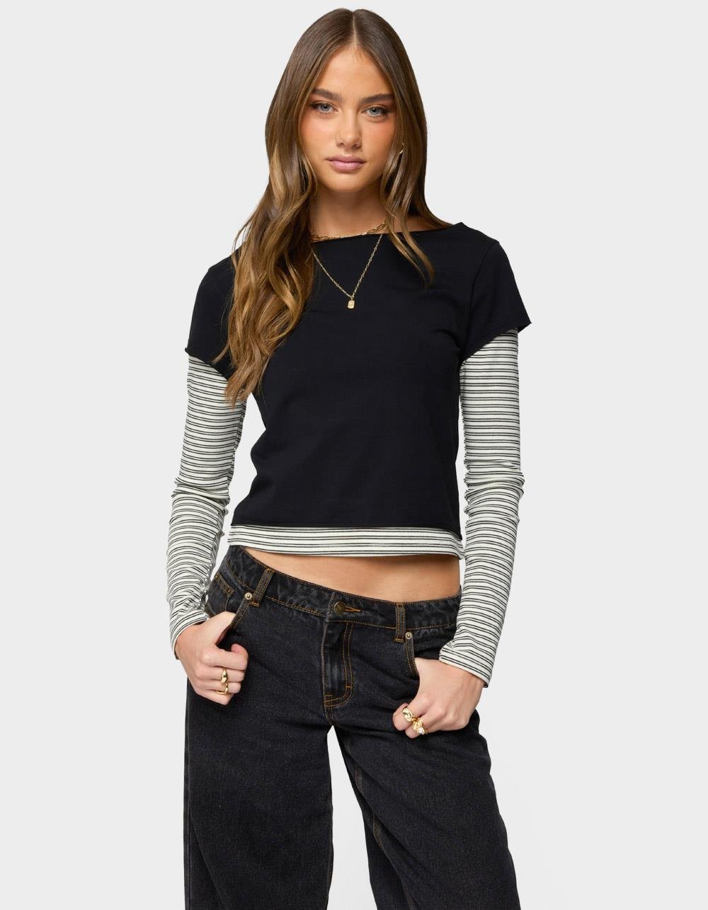 EDIKTED Layered Stripey Long Sleeve Tee