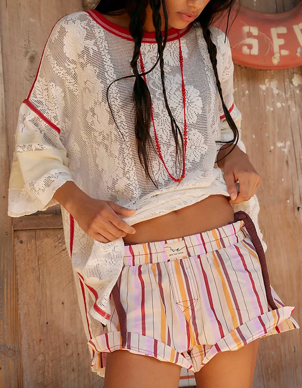 FREE PEOPLE Day To Womens Mini Boxers - Cream/Multi