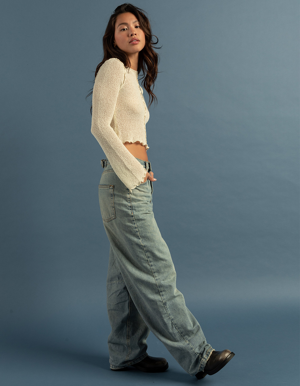 BDG Urban Outfitters Boucle Knit Womens Long Sleeve Top - ECRU