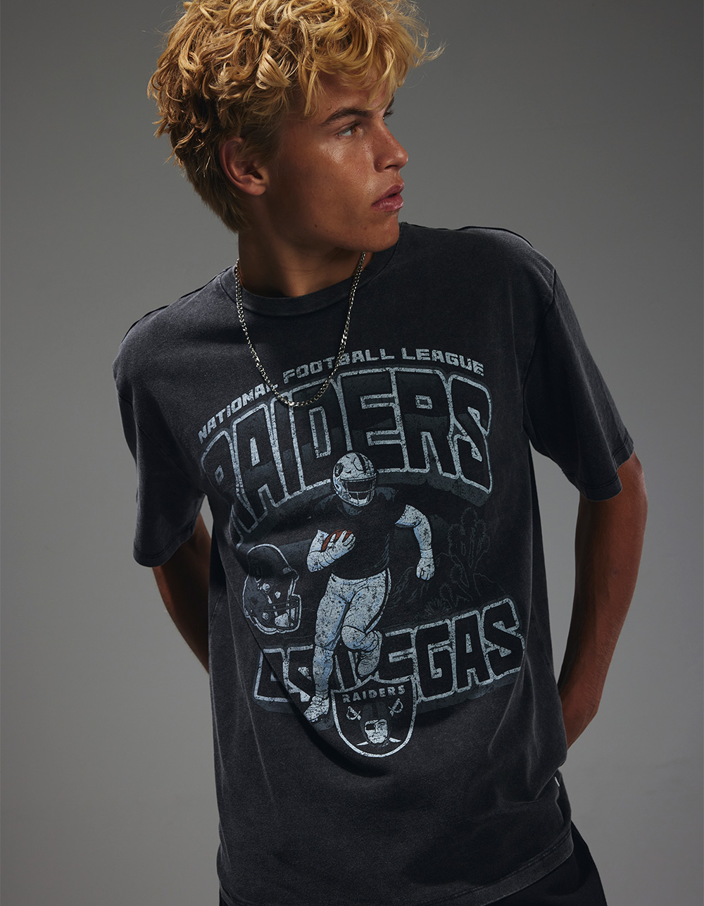 THE WILD COLLECTIVE Las Vegas Raiders Player Mens Tee - WASHED BLACK