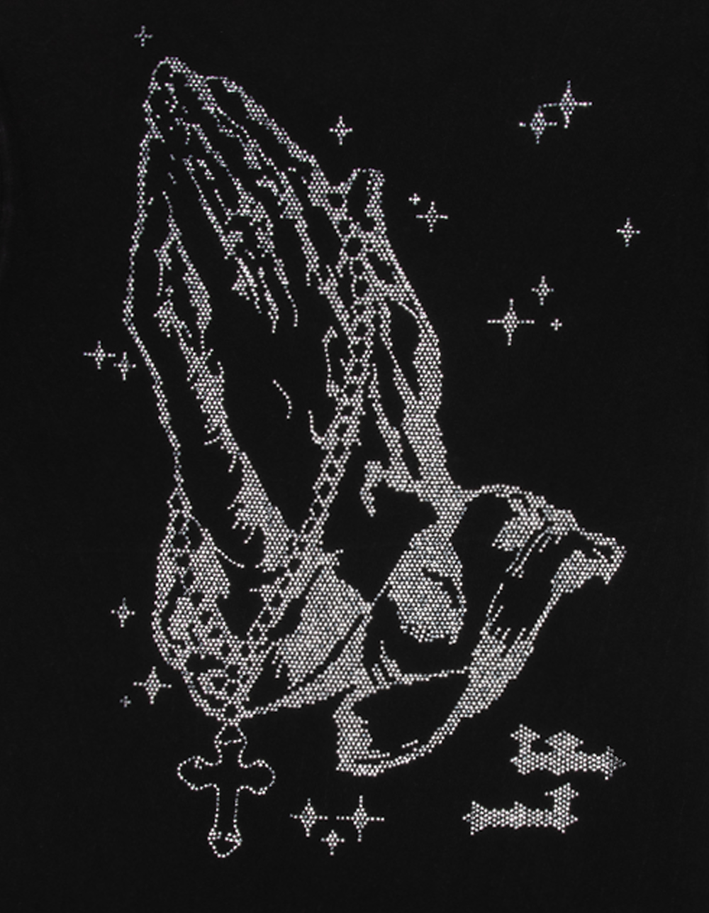 LA FAMILIA Prayer Hands Mens Rhinestone Boxy Tee - WASHED BLACK