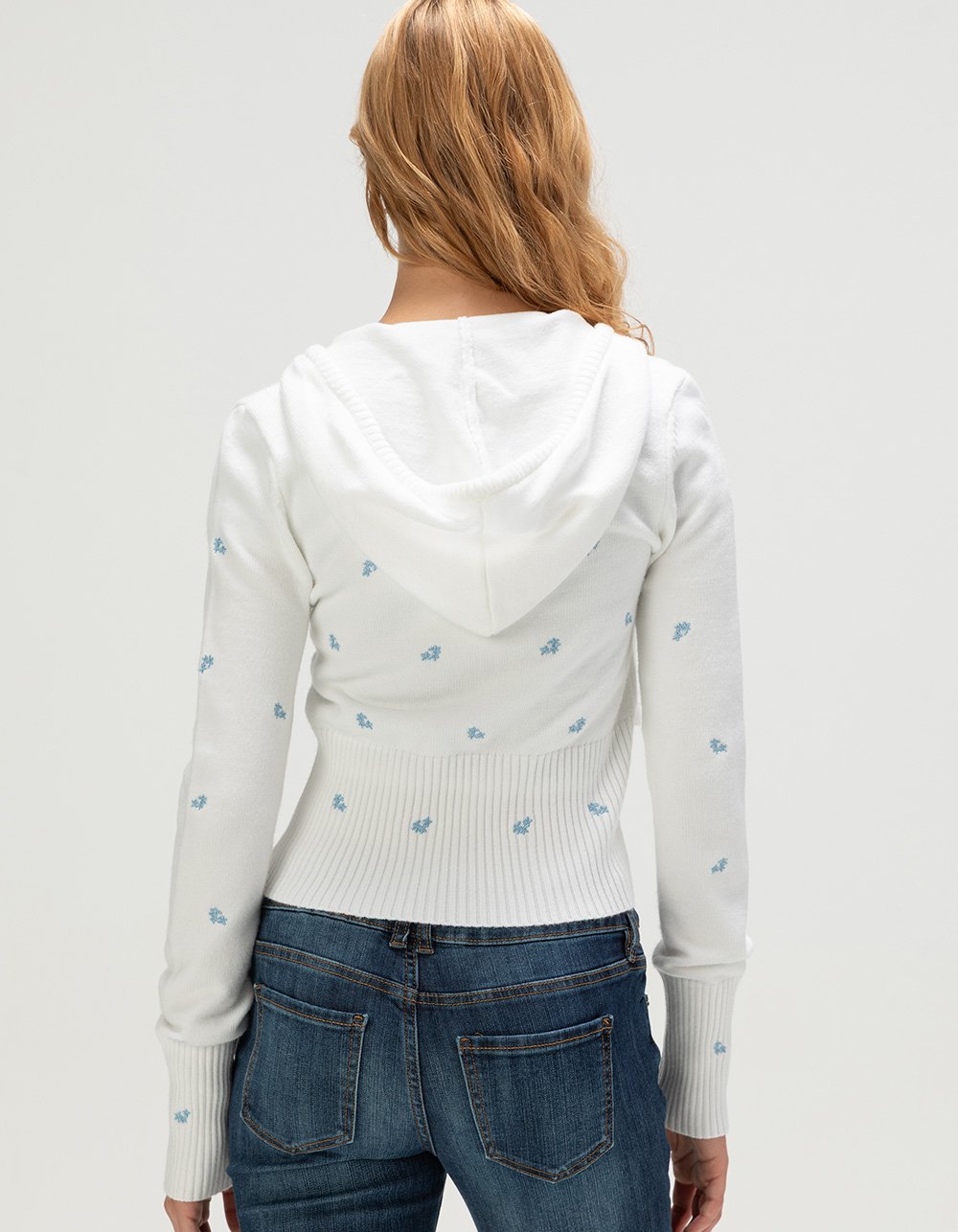 RSQ Womens Embroidered Zip-Up Sweater - Cream Combo