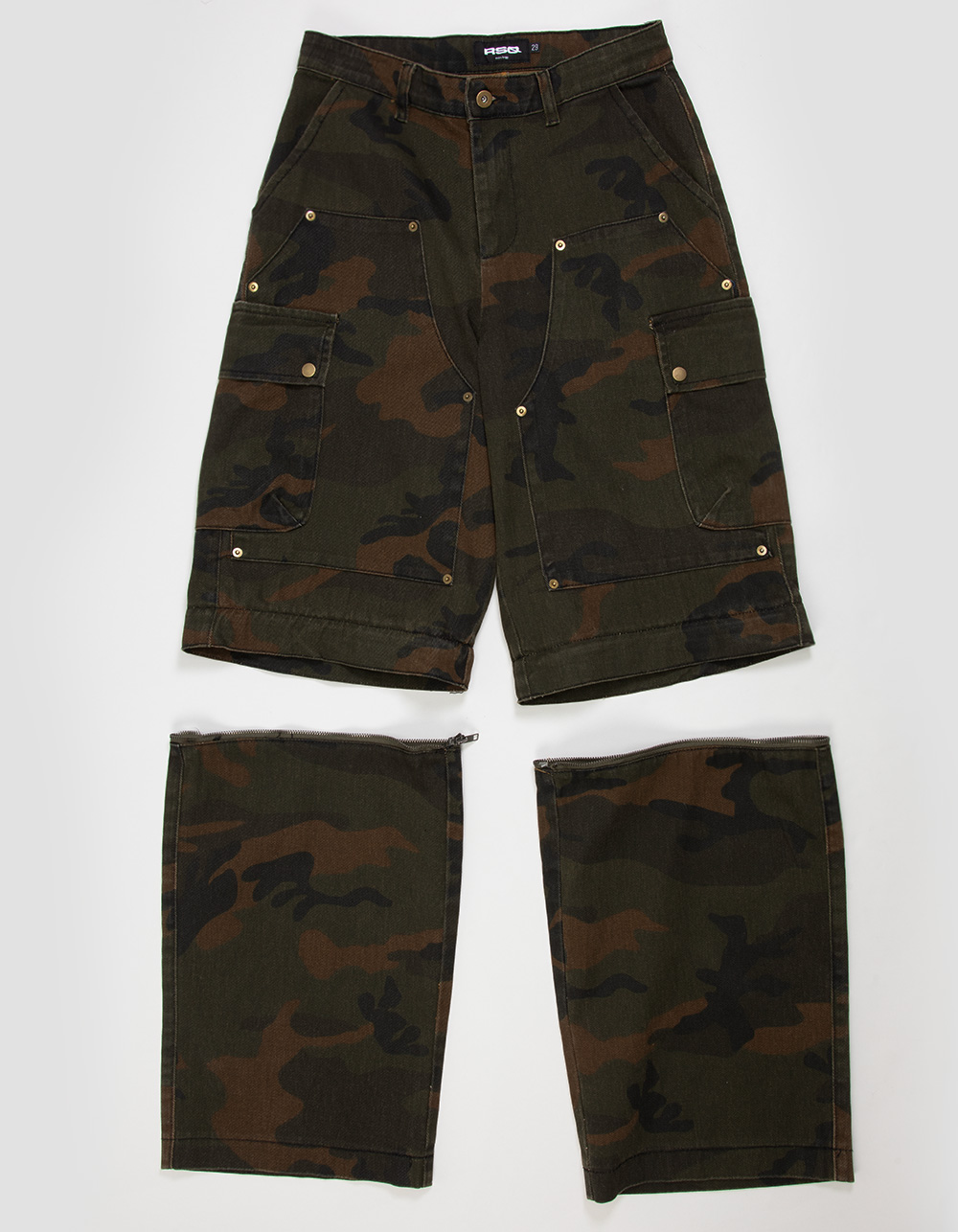 RSQ Mens Extra Baggy Zip Off Cargo Pants - CAMO