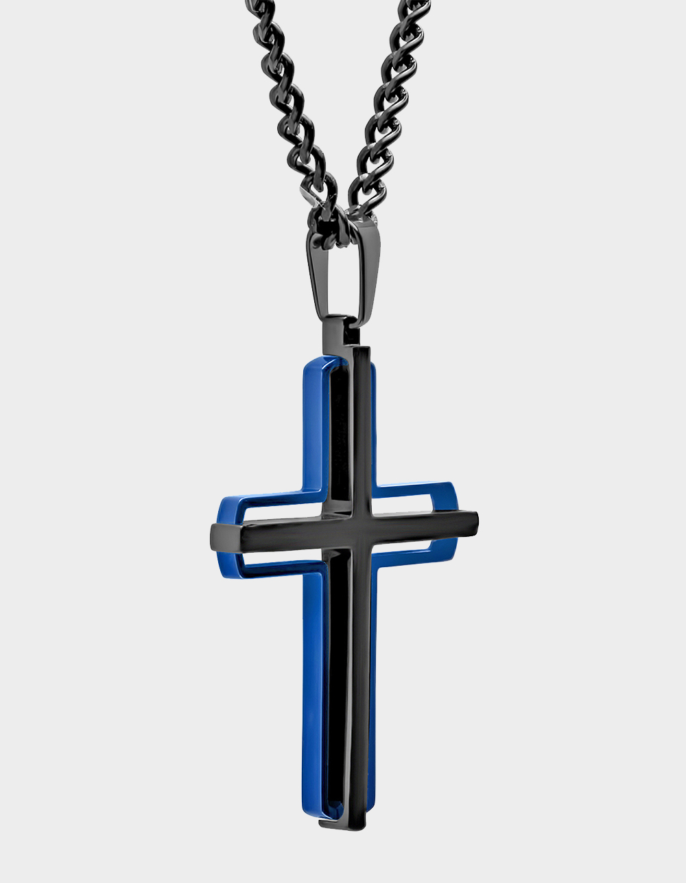 STEEL NATION Stainless Steel With Black And Blue IP Cross Pendant - BLK/BLUE