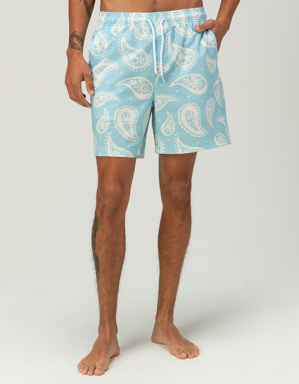 RSQ Mens Seersucker 6.5" Swim Trunks - CRYSTAL BLUE