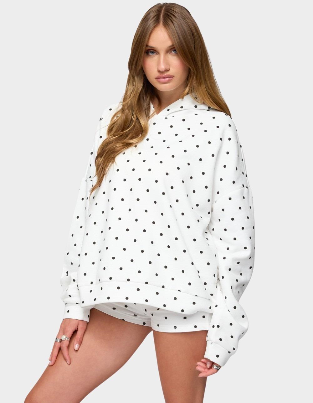 EDIKTED Chelsie Polka Dot Hoodie - WHITE