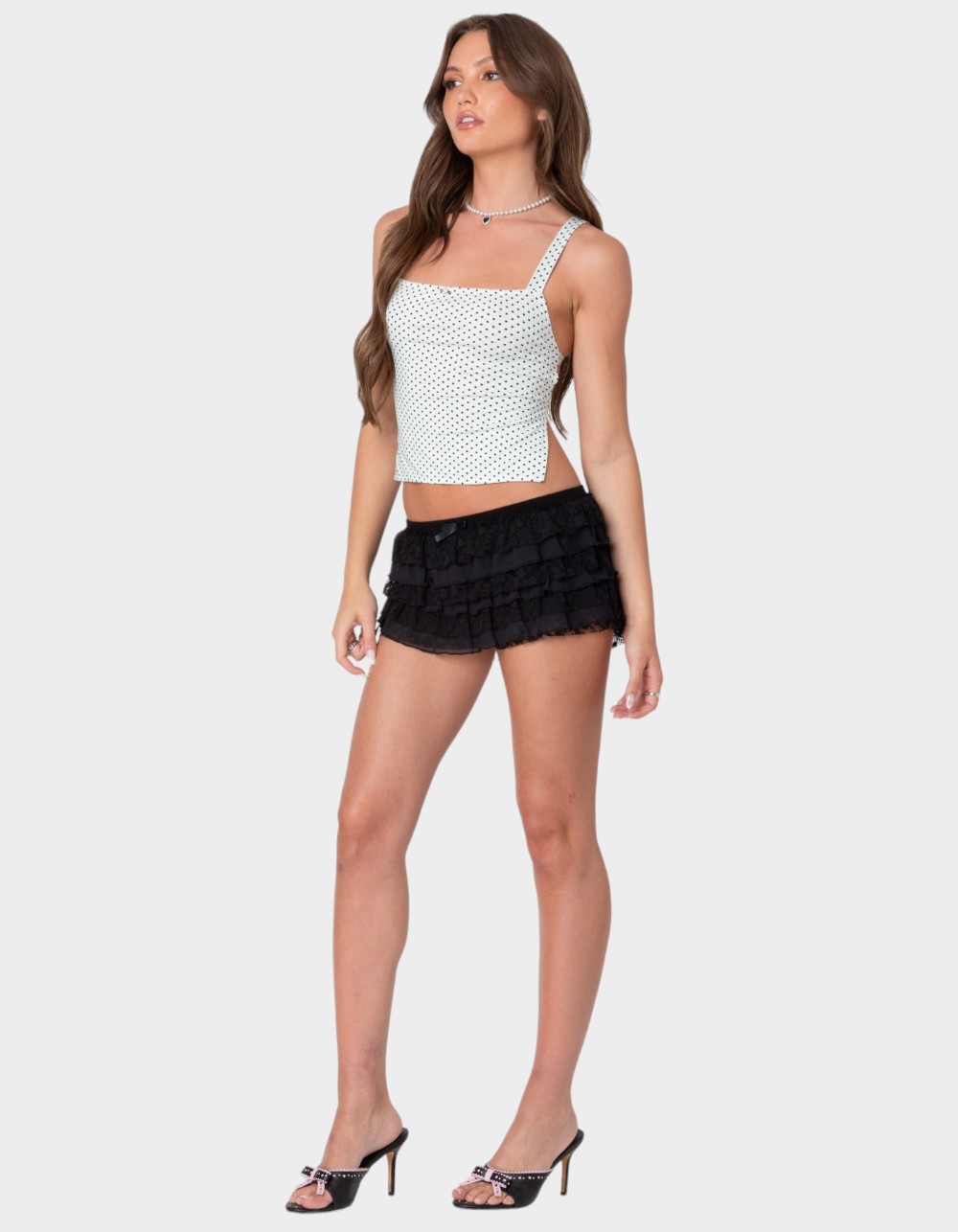 EDIKTED Kaia Polka Dot Tie Back Top - WHITE