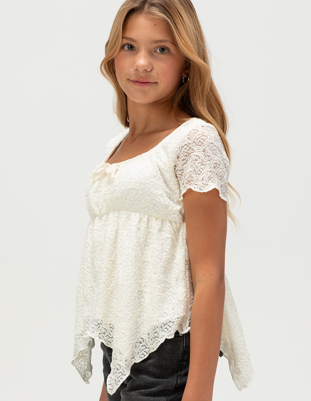 RSQ Girls Texture Babydoll Top - IVORY