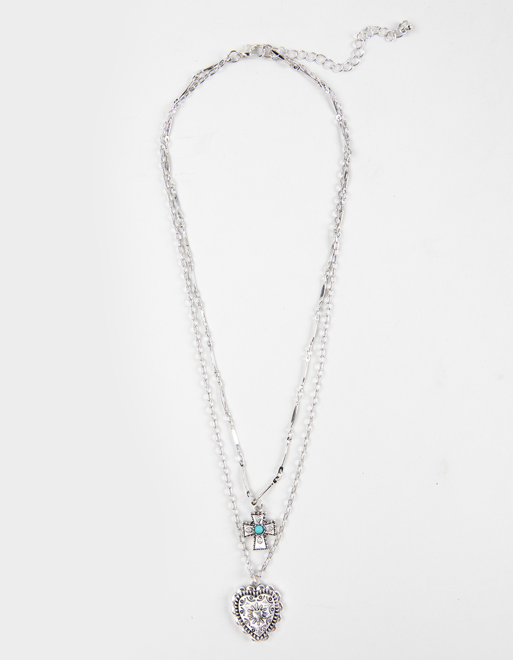 FULL TILT Layered Cross/Heart Western Necklace - SILVER