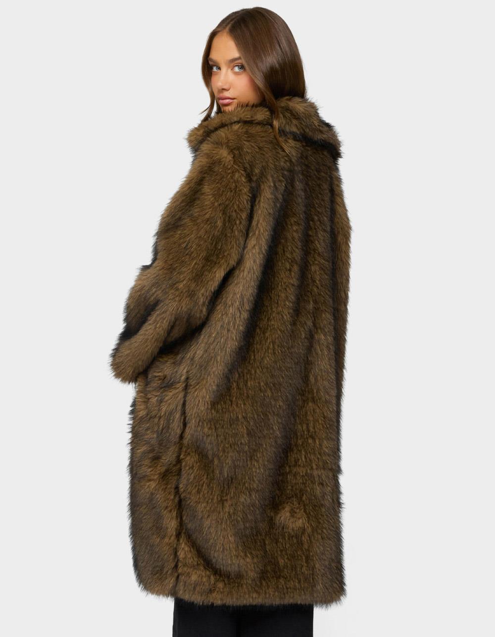 EDIKTED Saphira Oversized Faux Fur Maxi Coat - BROWN