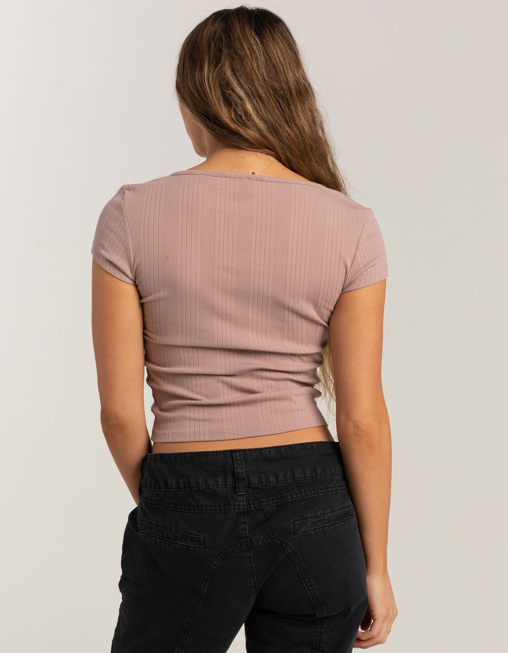 BDG Urban Outfitters Button Notch Neck Womens Top - PINK