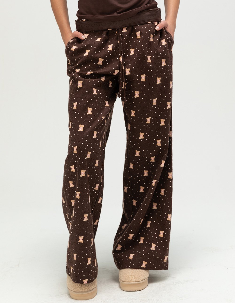FULL TILT Womens Pajama Pants - BROWN/PINK