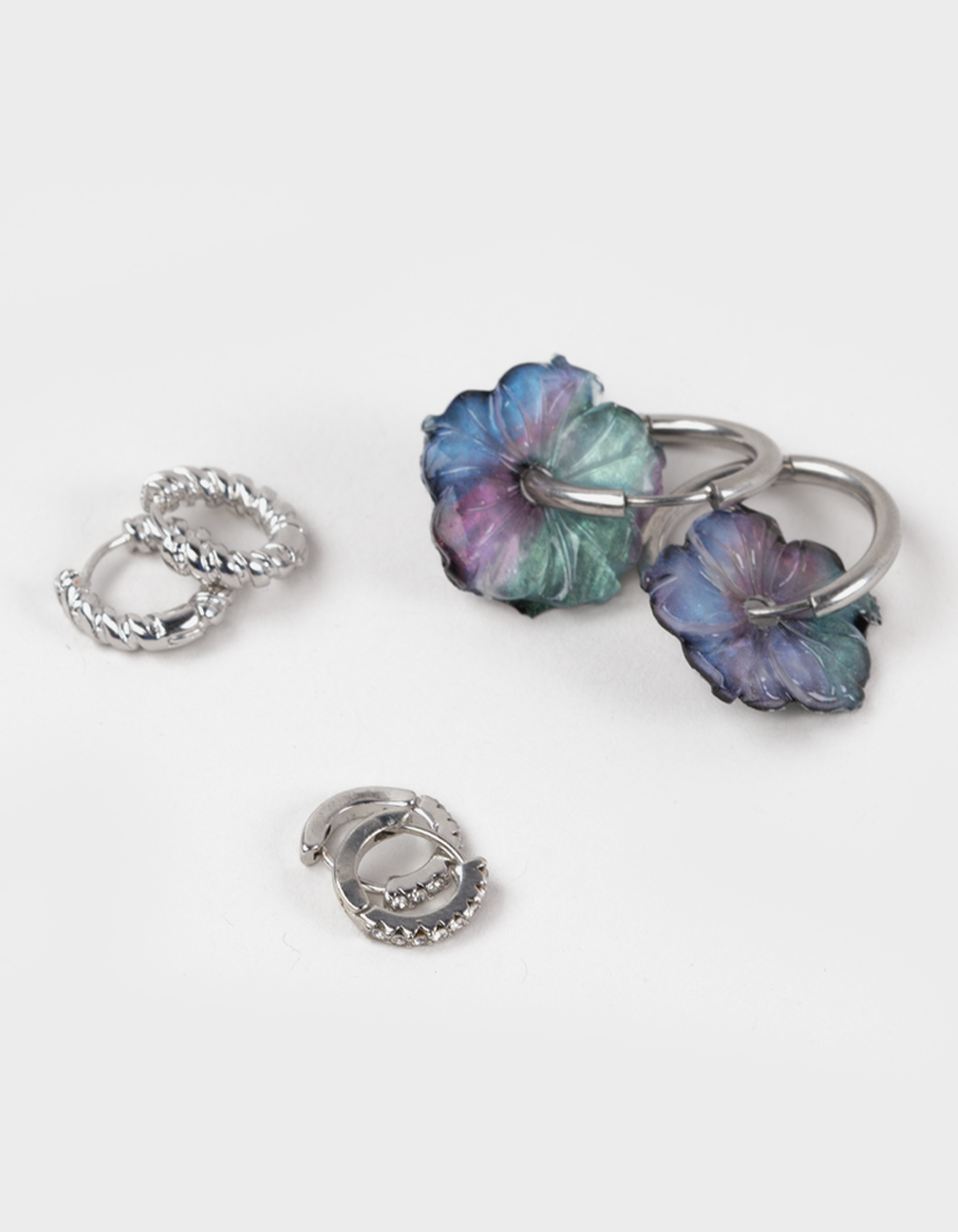 FULL TILT 3 Pack Flower/Hoop Earrings - SILVER